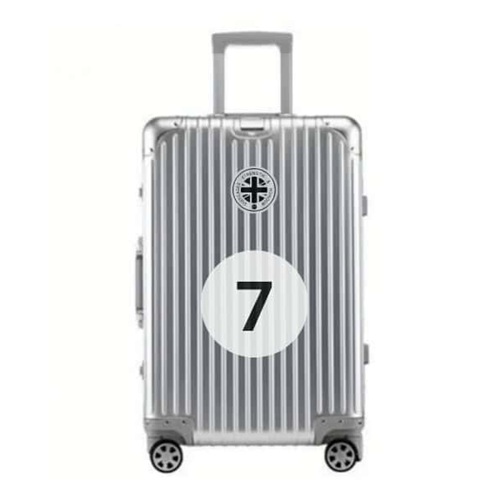 Silver SUITCASEƎ Driver Stewart Driver 7 Aluminium Carry-On Suitcase - Durable, stylish carry-on suitcase design for motor racing fans and travellers.