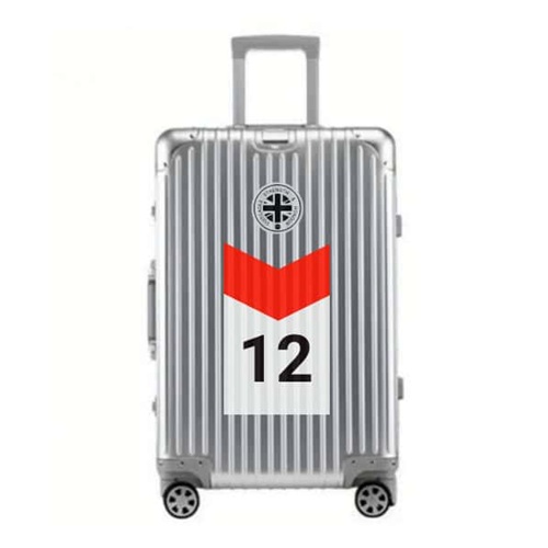 Silver SUITCASEƎ Trip Series Champion Aluminium Carry-On Suitcase - Number 12 Senna White, durable design inspired by motorsport liveries