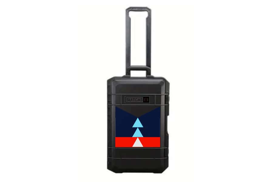 SUITCASEƎ Expedition Series Rapa Nui Blue Waterproof Carry-On Suitcase, merging durability with stunning artwork inspired by Easter Island.