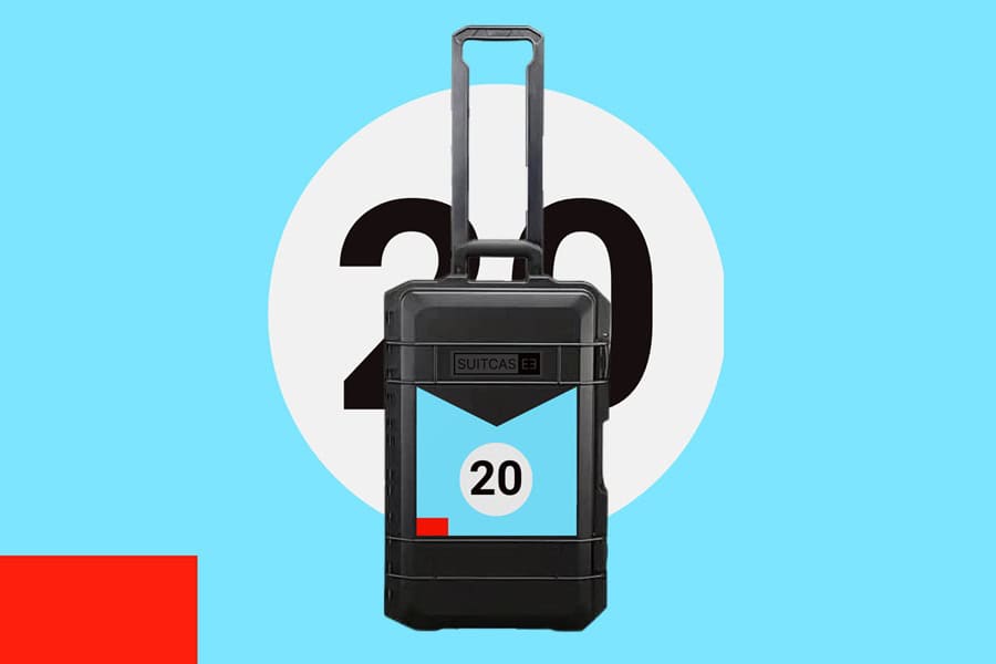 SUITCASEƎ Expedition Series Champion Waterproof Carry-On Suitcase - Number 20 Le Mans Gulf Blue, durable design inspired by motorsport liveries