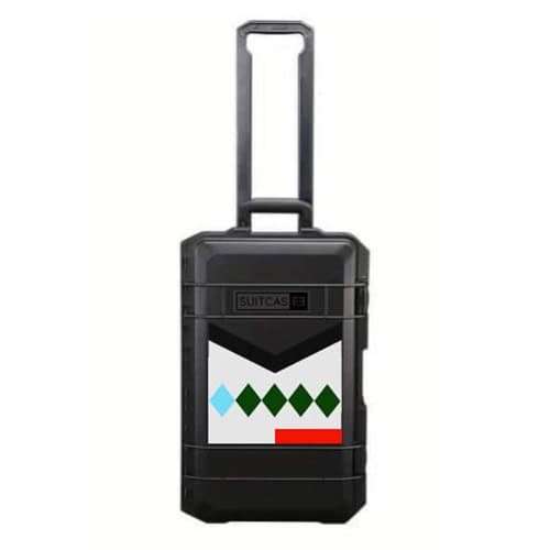 SUITCASEƎ Expedition Series Dimond White Waterproof Carry-On Suitcase in black, designed for smooth rolling with striking African artwork.