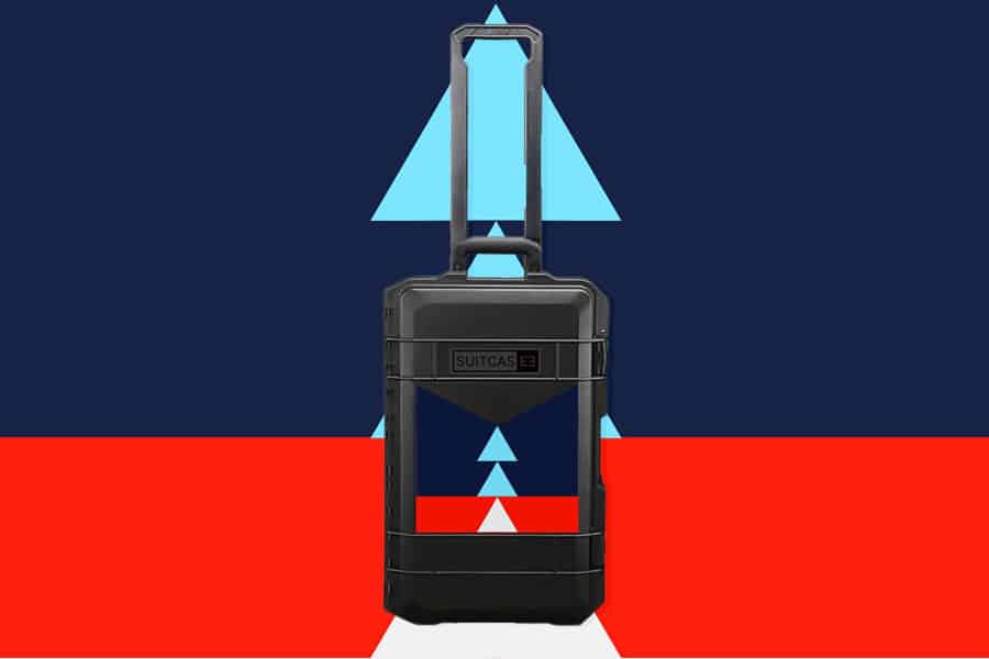 SUITCASEƎ Expedition Series Rapa Nui Waterproof Carry-On Suitcase, combining durability with stunning Easter Island-inspired artwork.