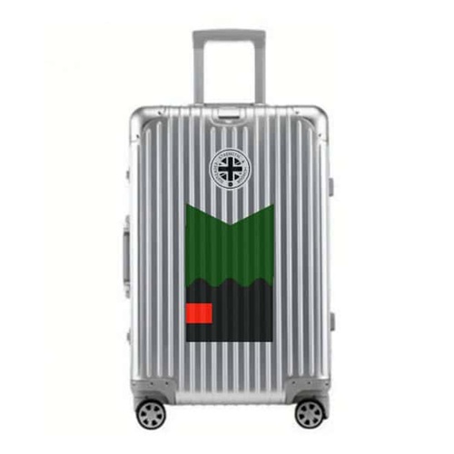SUITCASEƎ Trip Series Biarritz Green Aluminium Carry-On Suitcase in Silver, eco-friendly cabin bag blending durability with stunning Atlantic wave design.