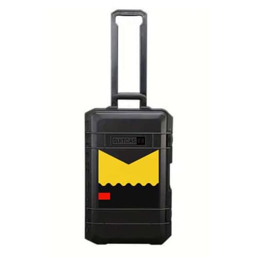 SUITCASEƎ Expedition Series Biarritz Yellow Waterproof Carry-On Suitcase in black, blending durability with stunning Atlantic wave design.