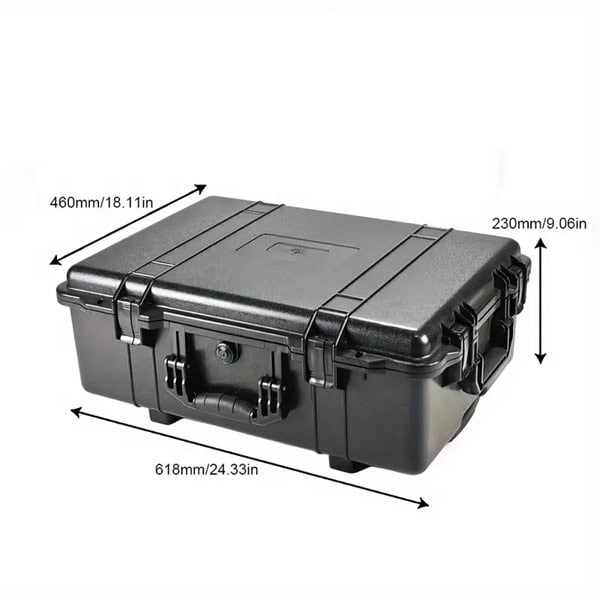 Black SUITCASEƎ Icon Waterproof Medium Check-In Suitcase, designed for smooth rolling and durability outside dimensions.
