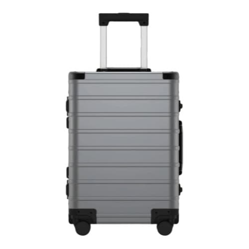 Grey SUITCASEƎ Origin 4 Aluminium Carry-On suitcase, with smooth-rolling wheels, stylish cabin bag design, durable build.