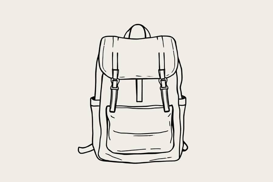 SUITCASEƎ hand-drawn vintage backpack illustration, showcasing classic design and style for timeless travel adventures