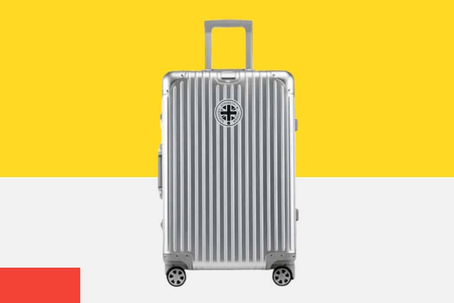 Silver SUITCASEƎ Origin Aluminium Hard Shell Carry-On suitcase, with smooth-rolling wheels, stylish cabin bag design, durable build.