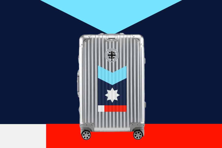 SUITCASEƎ Trip Series Minnesota Aluminium Carry-On Suitcase in silver, durable cabin bag with artwork inspired by indigenous culture.
