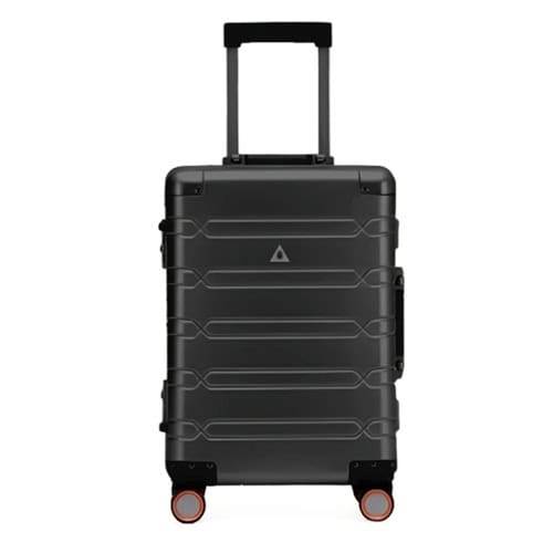 SUITCASEƎ Origin 3 Aluminium Carry-On Suitcase in black, featuring smooth-rolling wheels, stylish design, and durable construction.