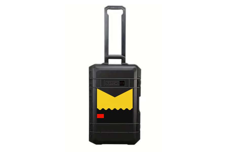 SUITCASEƎ Expedition Series Biarritz Yellow Waterproof Carry-On Suitcase in black, blending durability with stunning Atlantic wave design.