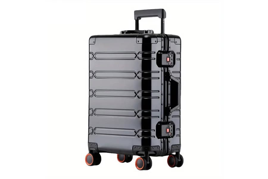 Black SUITCASEƎ Origin 3 Medium Check-In suitcase, luxury aluminium design, durable and smooth-rolling luggage.
