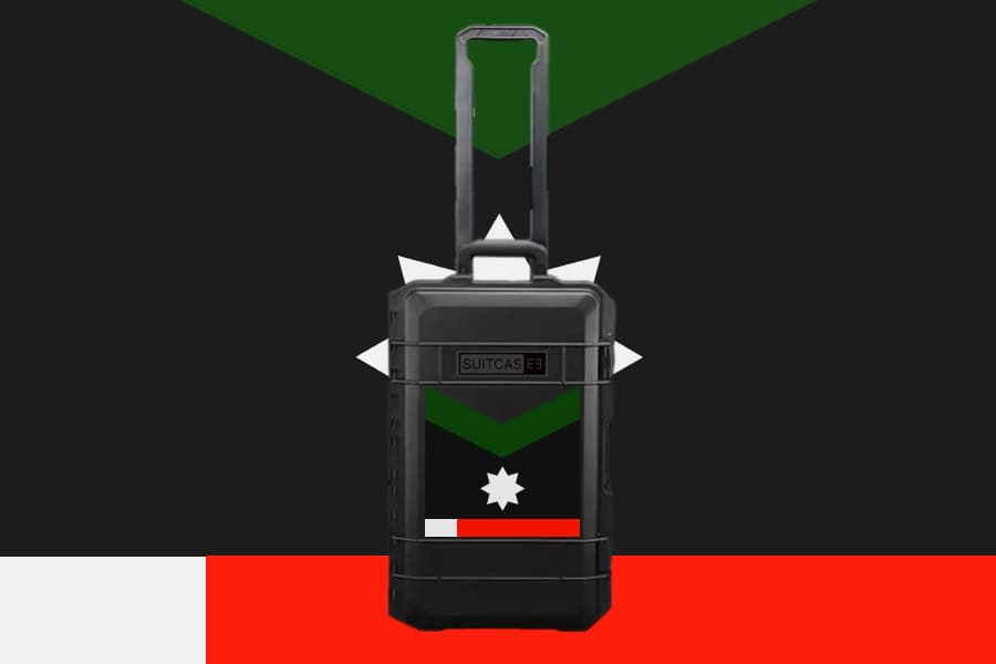 Artist Artwork SUITCASEƎ Expedition Series Minnesota Black Waterproof Carry-On Suitcase in black, showcasing durable design and indigenous-inspired artwork.