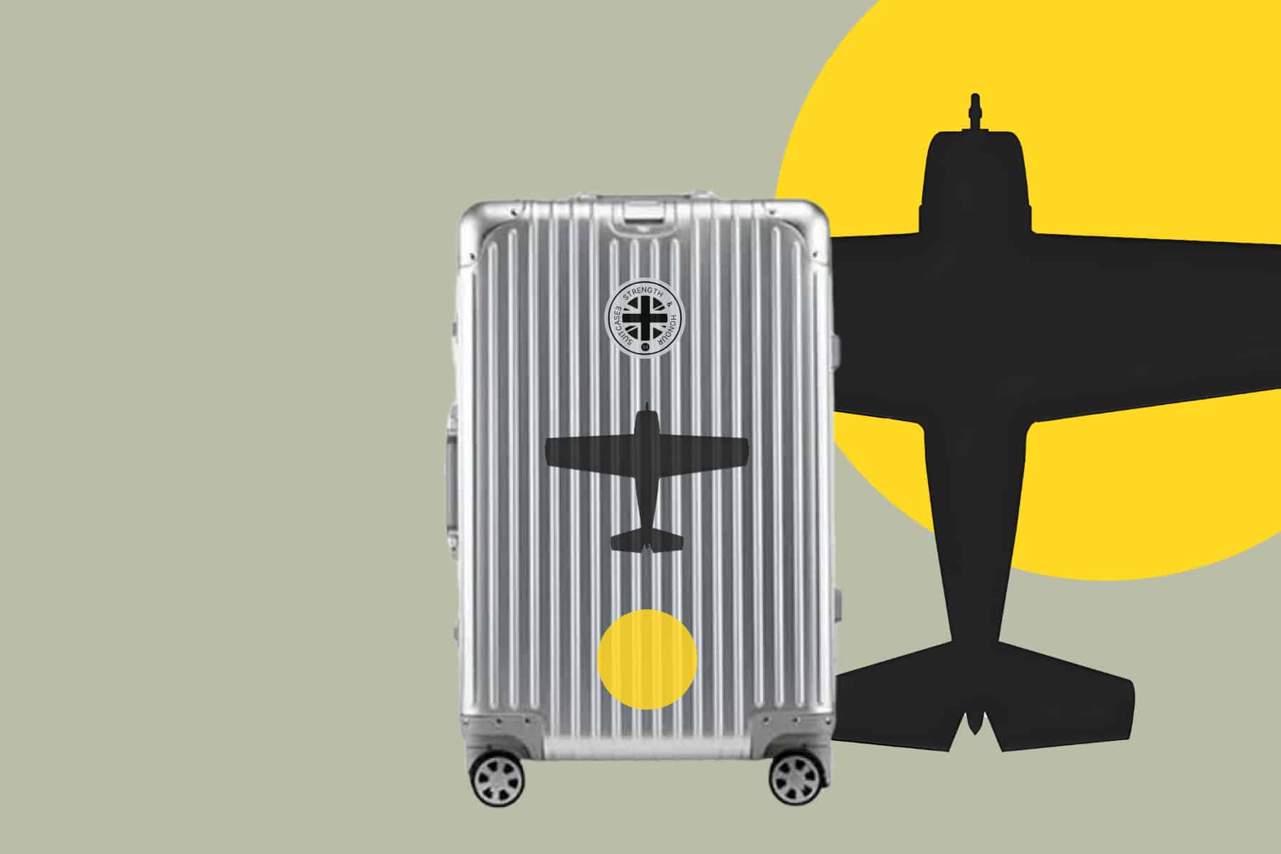 Artist Featured Artwork Yellow Circle Grumman Wildcat Fighter Plane Silver Designer Cabin Bag Cary On Suitcase Vanguard Travel Luggage Series iconic military aircraft