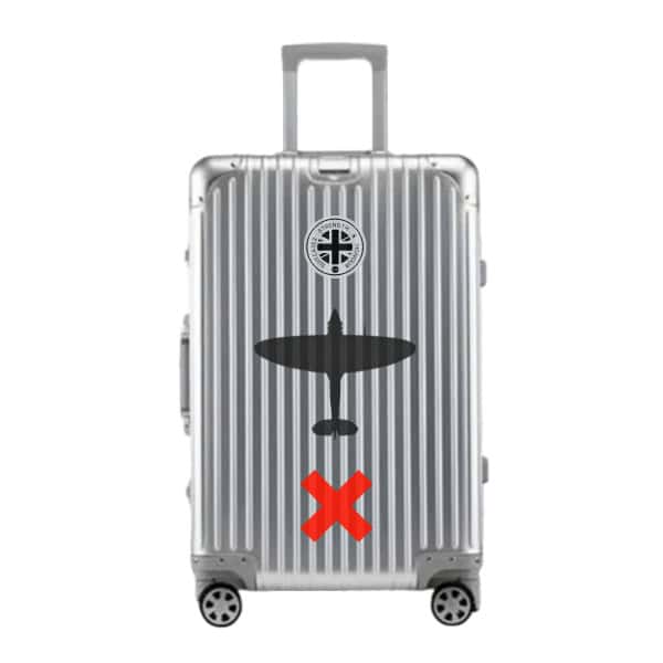 Red X Supermarine Spitfire Fighter Plane Silver Designer Cabin Bag Cary On Suitcase Vanguard Travel Luggage Series inspired by iconic military aircraft