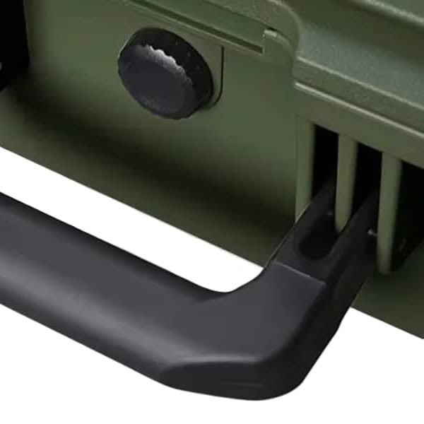 Close-up of the handle on the green SUITCASEƎ Waterproof Carry-On Suitcase, designed for smooth rolling and durability.