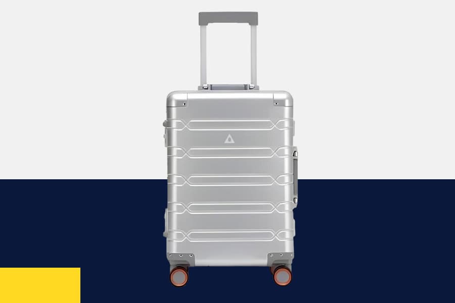 Silver SUITCASEƎ Origin 3 Medium Check-In suitcase, luxury aluminium design, durable and smooth-rolling luggage.