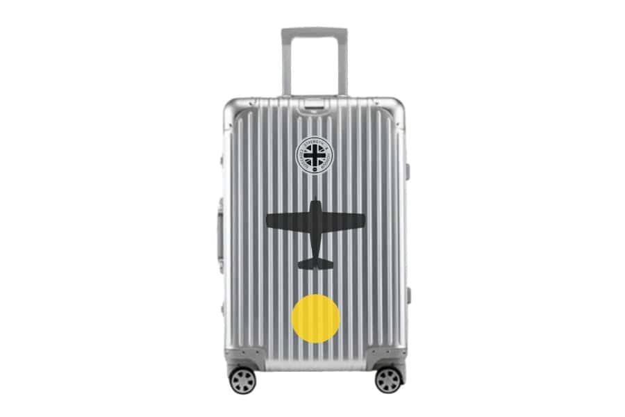 Upright Yellow Circle Grumman Wildcat Fighter Plane Silver Designer Cabin Bag Cary On Suitcase Vanguard Travel Luggage Series iconic military aircraft