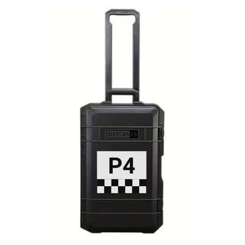 Black SUITCASEƎ Racecar Ferrari 330 P4 Waterproof Carry-On Suitcase designed for effortless rolling with eye-catching chequered artwork.