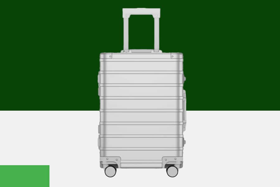 SUITCASEƎ Origin 4 Series large aluminium hard shell Carry-On Suitcase in silver, blending durability with timeless luxury luggage design.