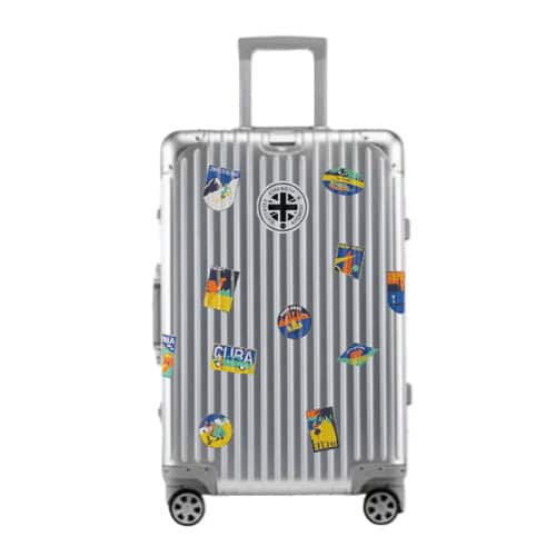 Silver SUITCASEƎ Globetrotter Aluminium Cabin Bag, durable metal carry-on suitcase with custom travel decals