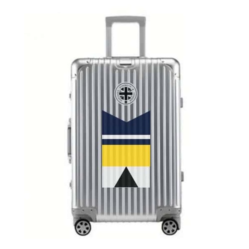Silver SUITCASEƎ Trip Series La Palma White Aluminium Carry-On Suitcase, smooth rolling designer cabin bag with striking artwork inspired by La Palma Island