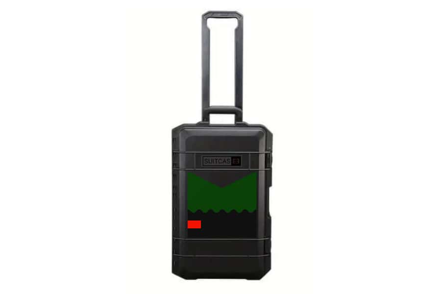 SUITCASEƎ Expedition Series Biarritz Green Waterproof Carry-On Suitcase in black, blending durability with stunning Atlantic wave design.
