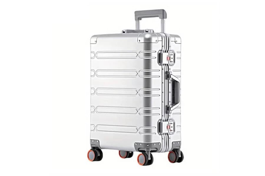 Silver SUITCASEƎ Origin 3 Medium Check-In suitcase, luxury aluminium design, durable and smooth-rolling luggage.