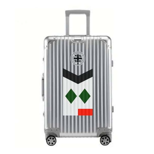 Silver SUITCASEƎ Trip Series Diamond White Aluminium Carry-On Suitcase, fusing durability with striking tribal African pattern design.