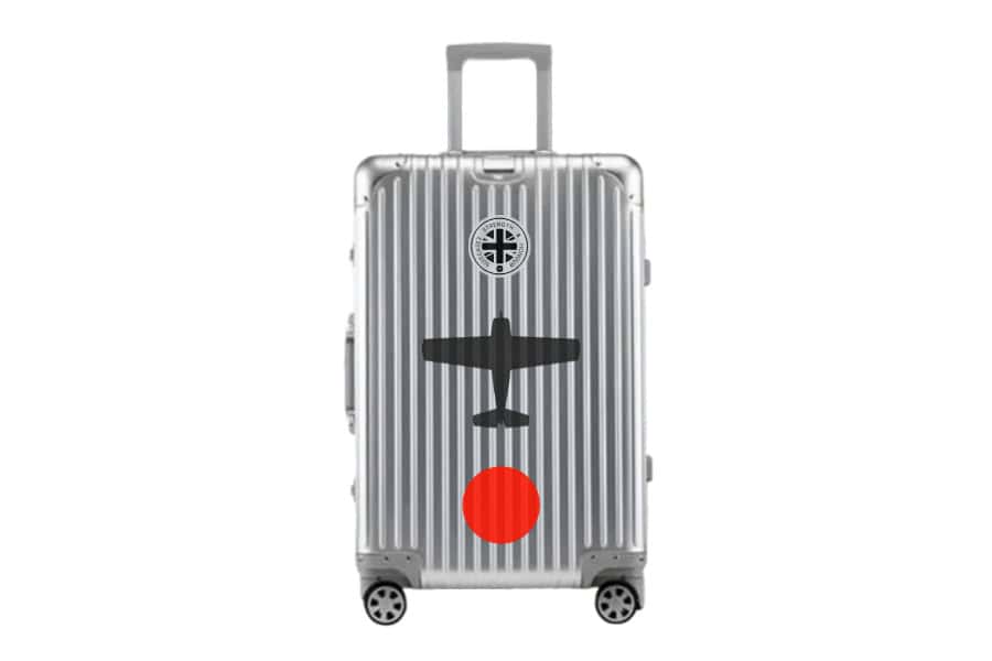 Upright Red Circle Grumman Wildcat Fighter Plane Silver Designer Cabin Bag Cary On Suitcase Vanguard Travel Luggage Series iconic military aircraft