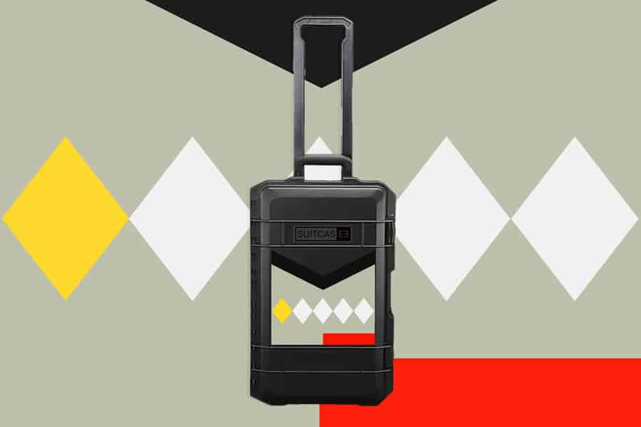 SUITCASEƎ Expedition Series Dimond Green Waterproof Carry-On cabin Suitcase in black, designed for smooth rolling with striking African artwork.