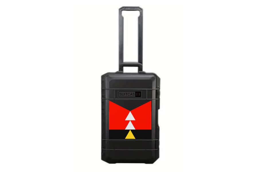 SUITCASEƎ Expedition Series Rapa Nui Red Waterproof Carry-On Suitcase, merging durability with stunning artwork inspired by Easter Island.