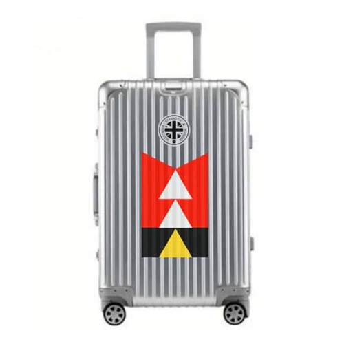 Silver SUITCASEƎ Trip Series Rapa Nui Red Aluminium Carry-On Suitcase, merging durability with stunning artwork inspired by Easter Island.