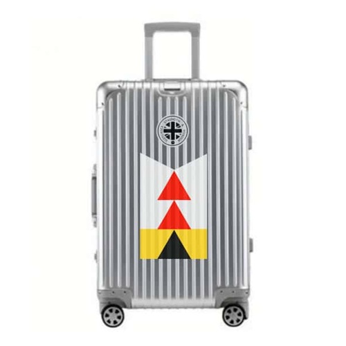 Silver SUITCASEƎ Trip Series Rapa Nui White Aluminium Carry-On Suitcase, merging durability with stunning artwork inspired by Easter Island.