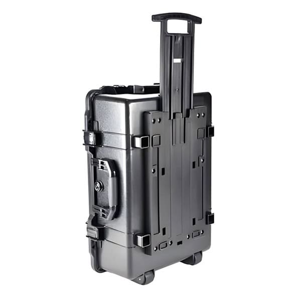 Black SUITCASEƎ Icon Waterproof Medium Check-In Suitcase positioned upright, designed for smooth rolling and durability back view.