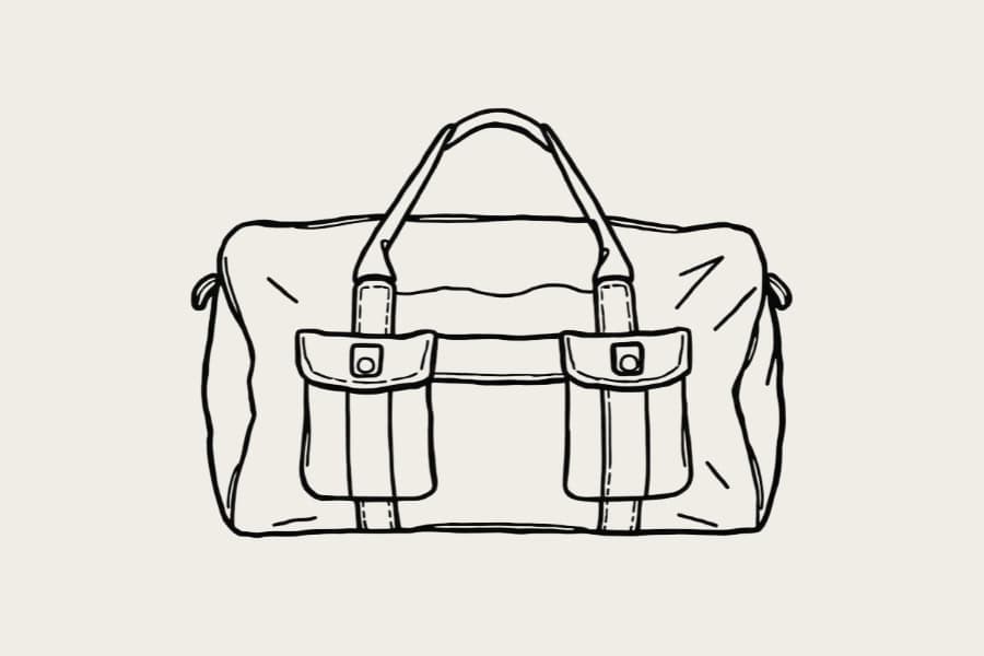 SUITCASEƎ hand-drawn leather holdall, vintage duffel bag, and weekend bag illustration, ideal for stylish travel
