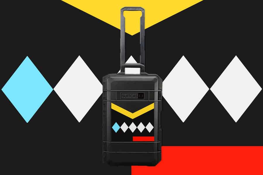 SUITCASEƎ Expedition Series Diamond Waterproof Carry-On Suitcase in black, fusing durability with striking tribal African pattern artwork.