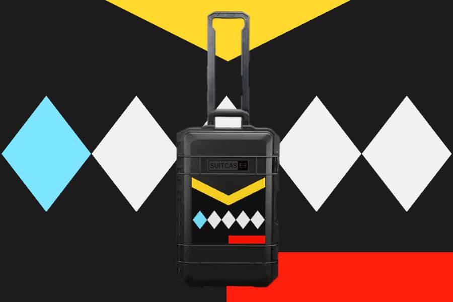 SUITCASEƎ Expedition Series Diamond Black Waterproof Carry-On Suitcase in black, designed for smooth rolling with striking artwork