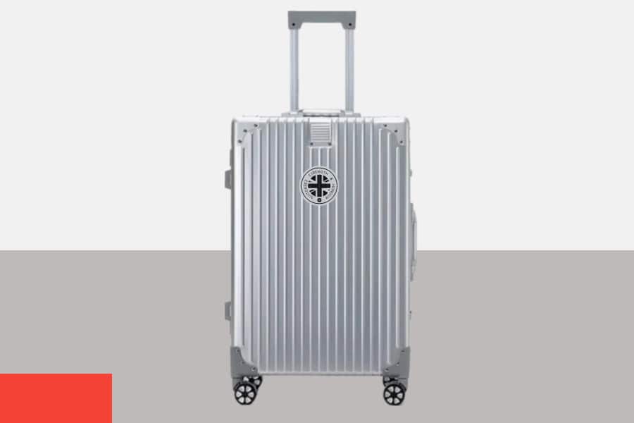 Silver SUITCASEƎ Origin 2 Aluminium carry-on suitcase, with smooth-rolling wheels and durable, travel luggage design.