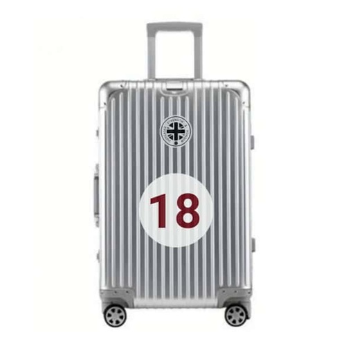 Silver SUITCASEƎ Driver Fangio 18 Aluminium Carry-On Suitcase - Durable, stylish carry-on suitcase design for motor racing fans and travellers.