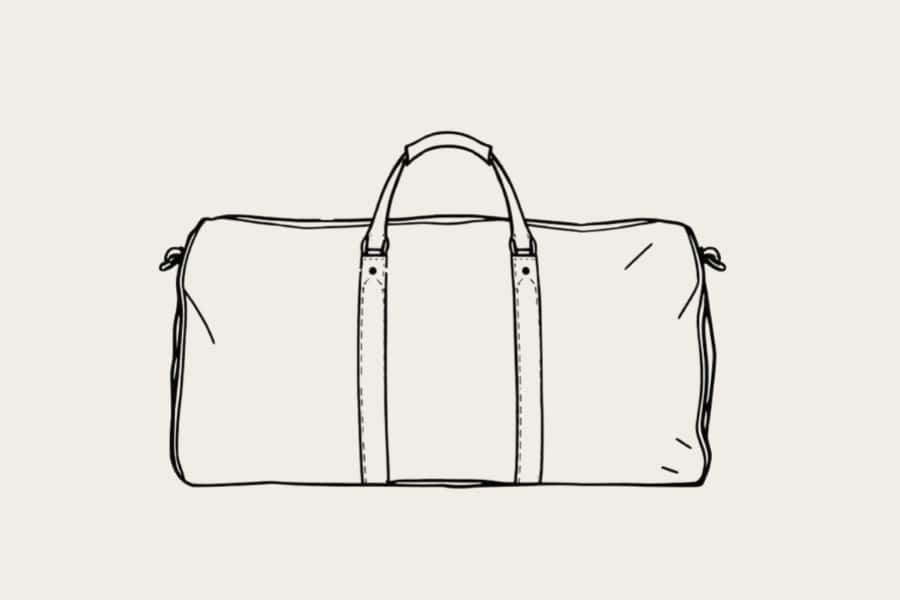 SUITCASEƎ hand-drawn leather holdall, vintage duffel bag, and weekend bag illustration, ideal for stylish travel