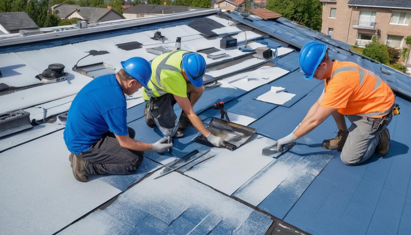 men repairing metal roof