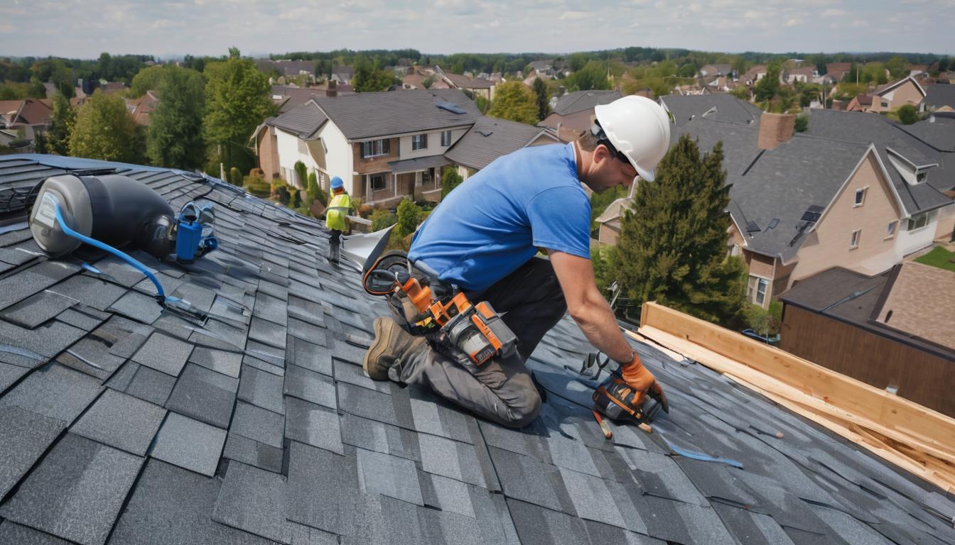 man working on a roof