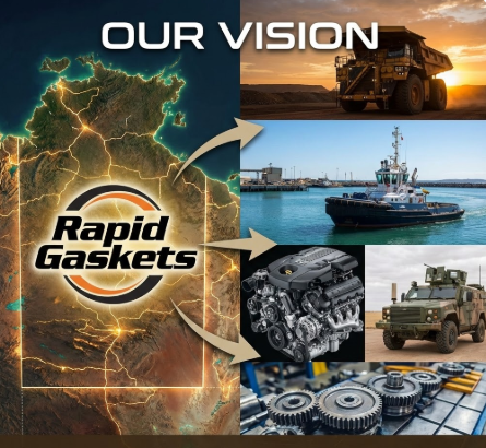 Rapid Gaskets vision graphic showing service coverage across Northern Australia, supporting mining, marine, automotive and industrial industries.