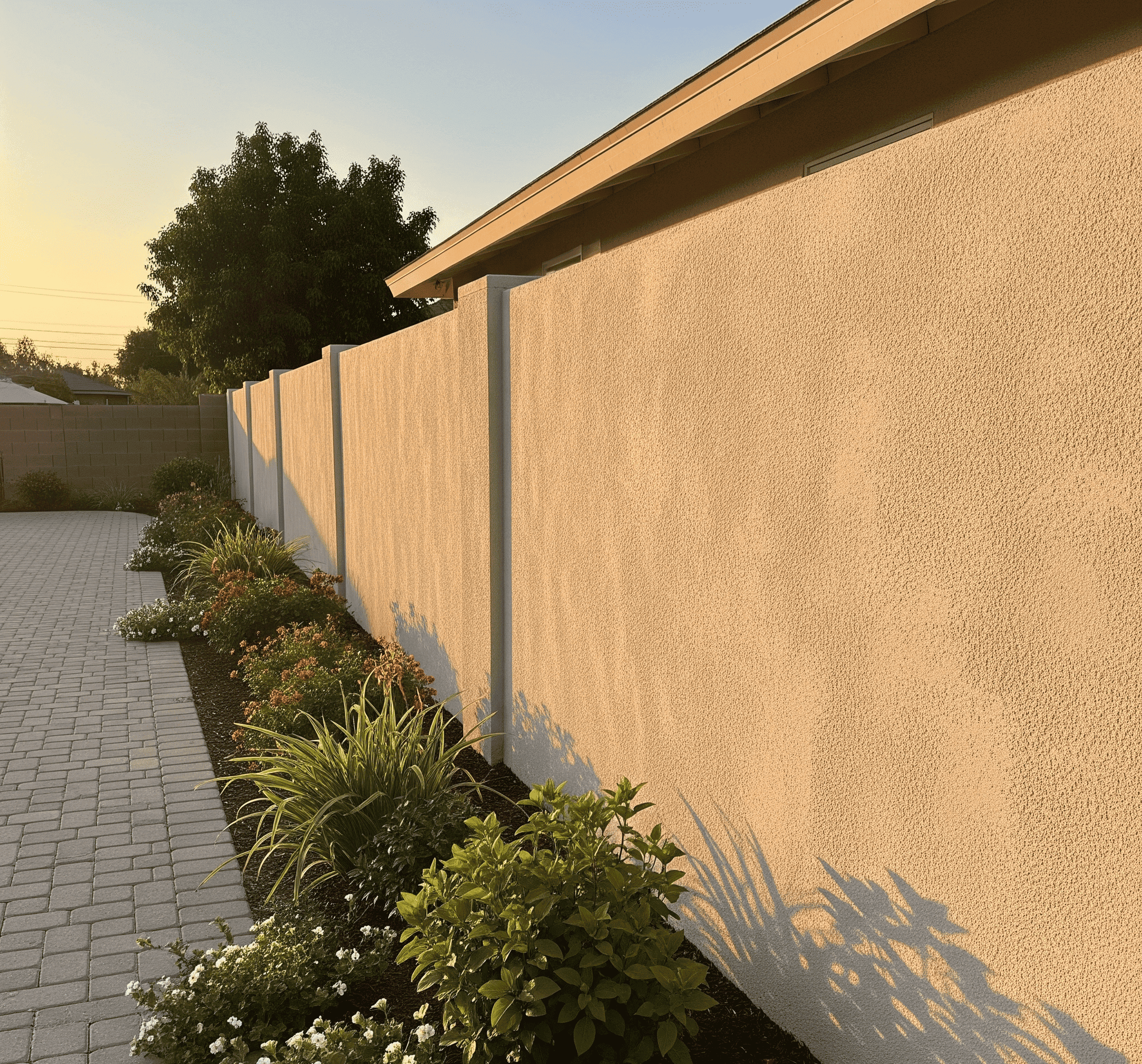 A white fence stands in front of a house, framing the property and enhancing its curb appeal.