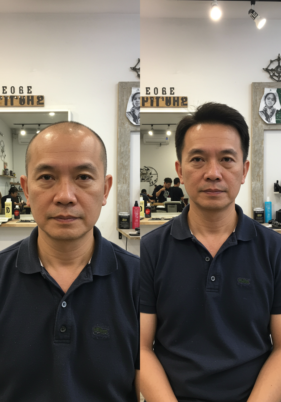 马来西亚中年男子定制属于自己密发帽的发型