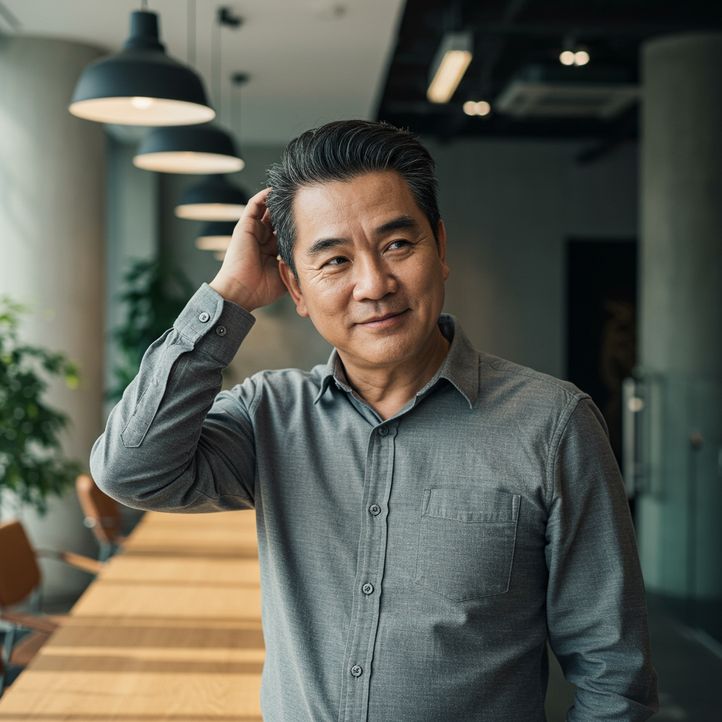 马来西亚男子佩戴密发帽后很自信