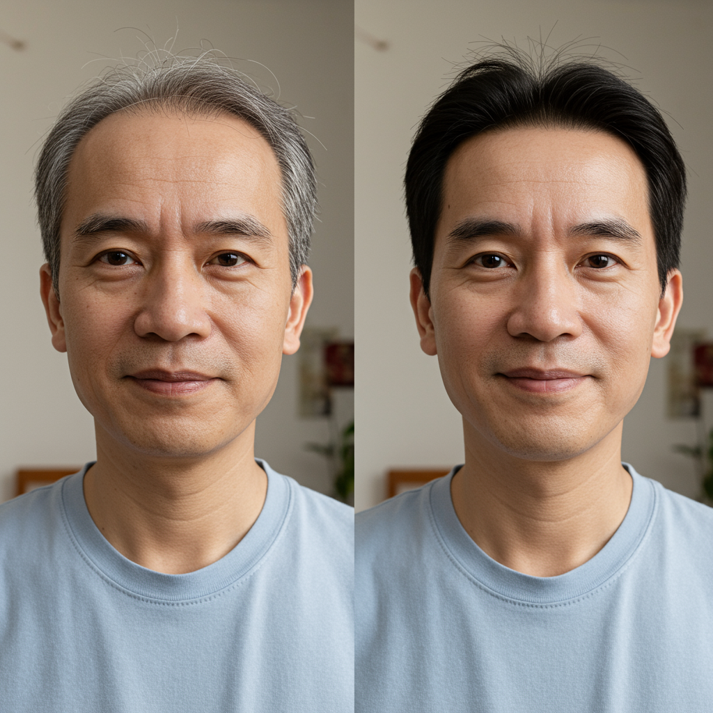 马来西亚头发稀疏男子佩戴后头发茂密