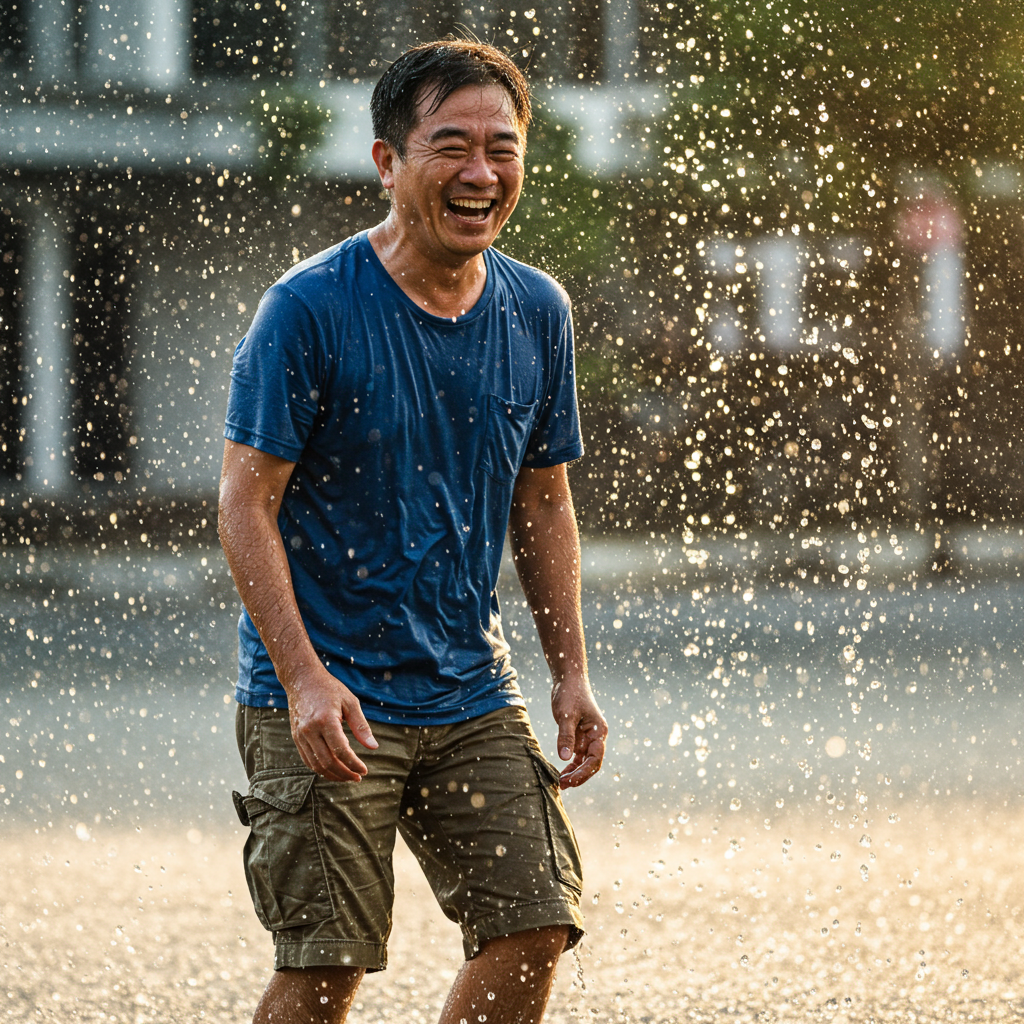 马来西亚男子佩戴密发帽后进行水上活动不是问题