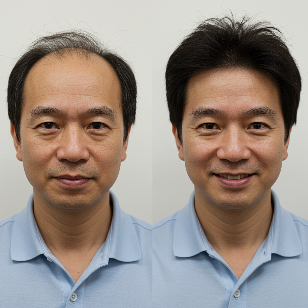 马来西亚头发稀疏男子佩戴后头发茂密